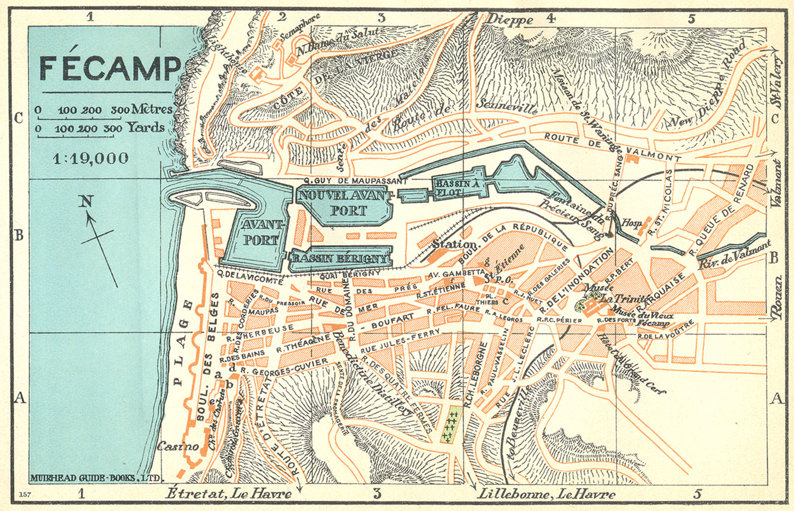 FRANCE. Fecamp 1932 old vintage map plan chart